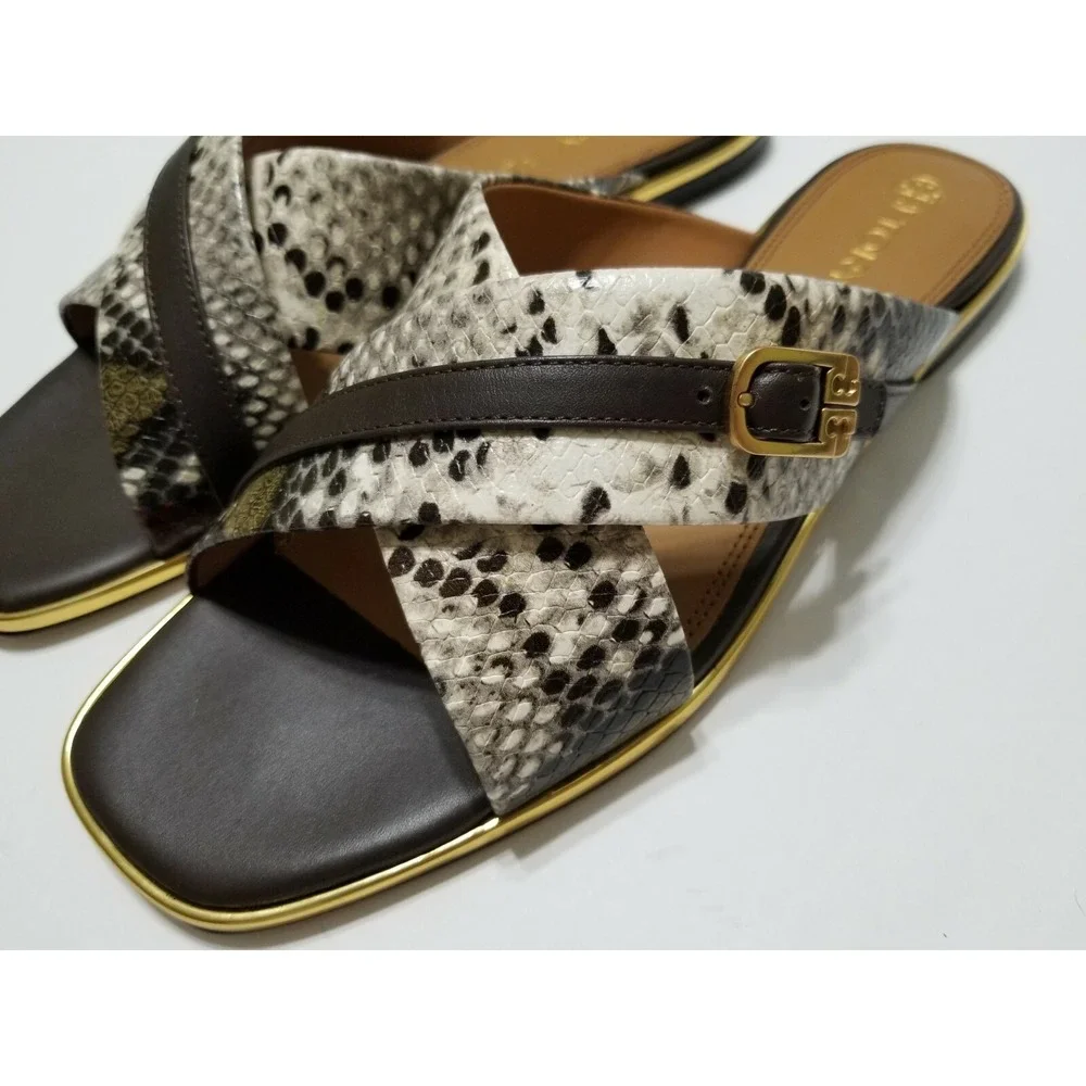 NWOB Tory Burch Delaney Embossed Snake Leather Sandal Slide Aspen Multi 10 $268